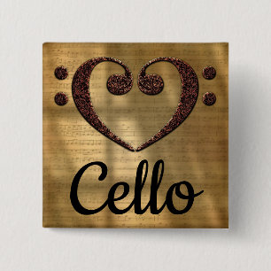 Double Bass Clef Heart Cello 15 Cm Square Badge
