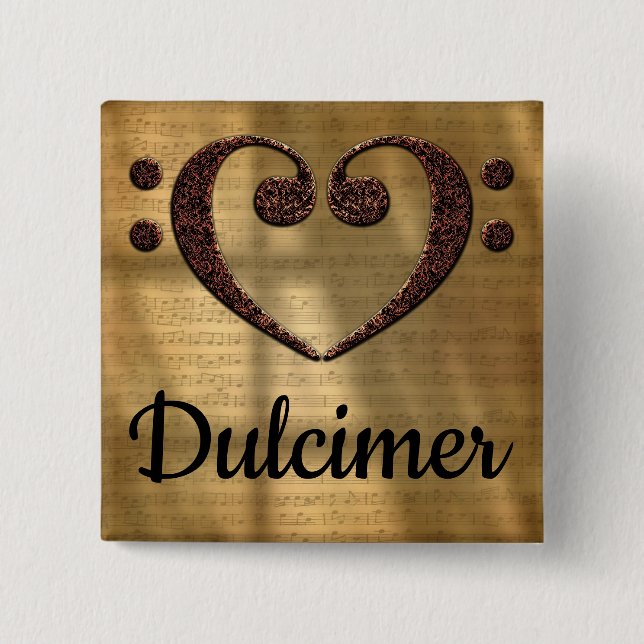 Double Bass Clef Heart Dulcimer 15 Cm Square Badge (Front)