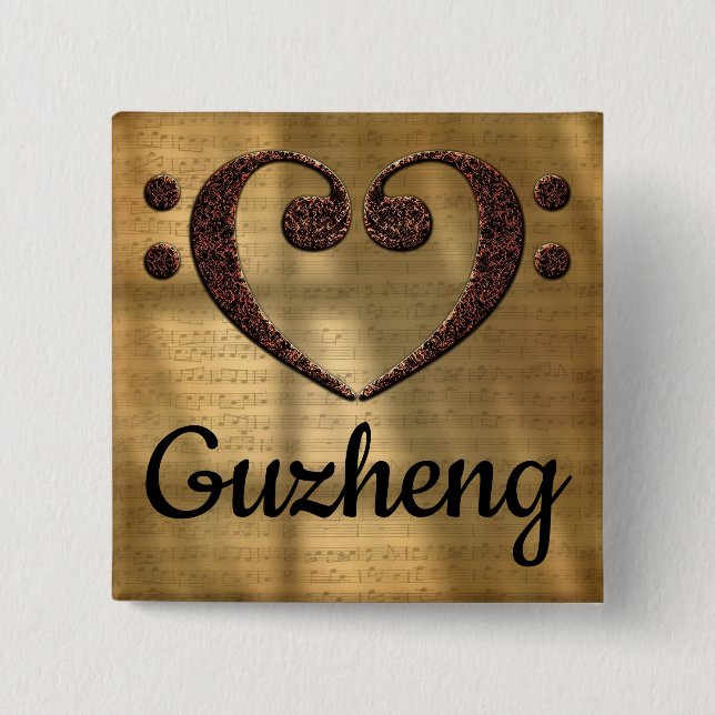 Double Bass Clef Heart Guzheng 15 Cm Square Badge (Front)