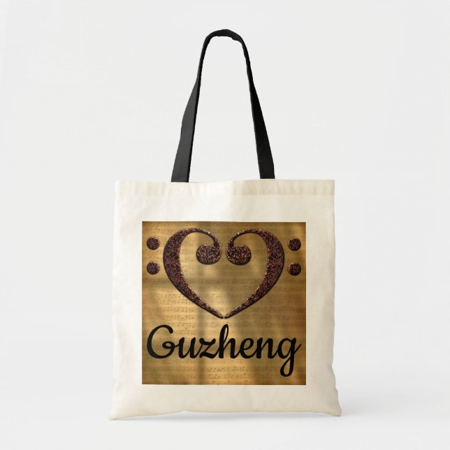 Double Bass Clef Heart Guzheng Tote Bag (Front)