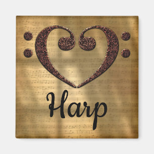 Double Bass Clef Heart Harp Magnet