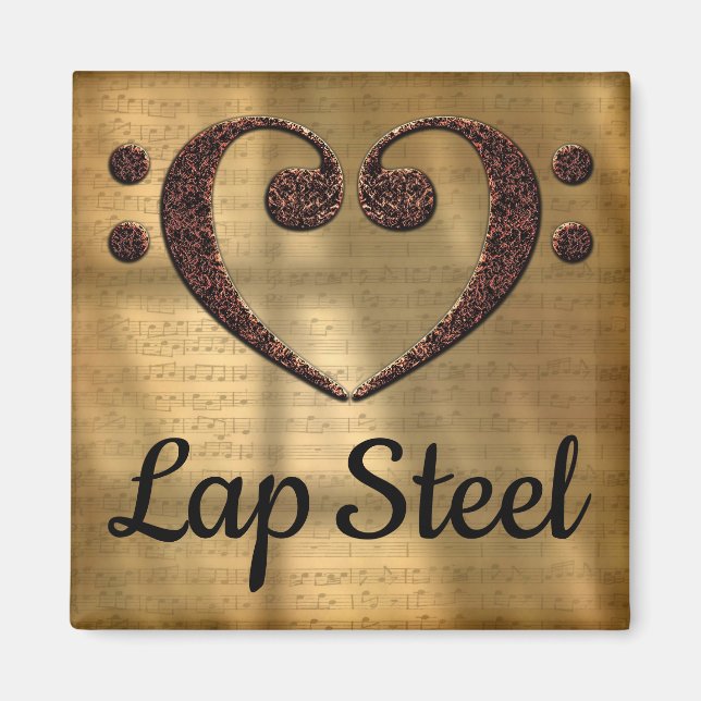 Double Bass Clef Heart Lap Steel Magnet (Front)