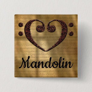 Double Bass Clef Heart Mandolin 15 Cm Square Badge