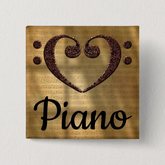 Double Bass Clef Heart Piano 15 Cm Square Badge (Front)