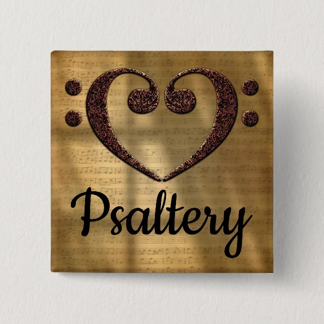 Double Bass Clef Heart Psaltery 15 Cm Square Badge (Front)