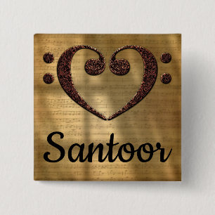 Double Bass Clef Heart Santoor 15 Cm Square Badge