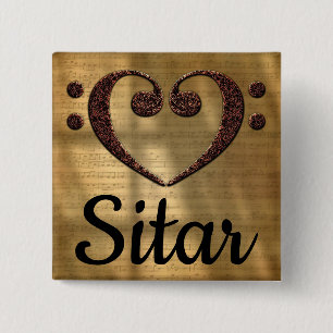 Double Bass Clef Heart Sitar 15 Cm Square Badge