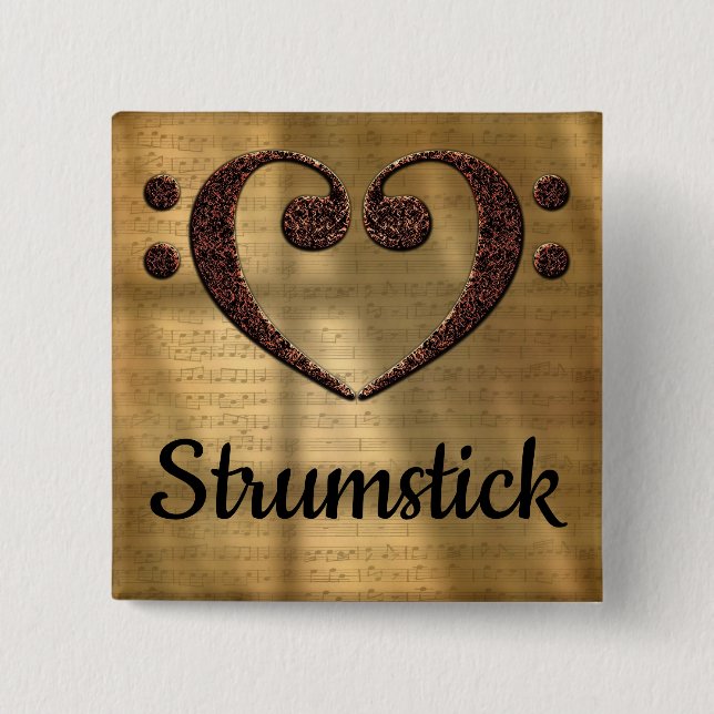 Double Bass Clef Heart Strumstick 15 Cm Square Badge (Front)