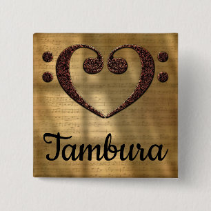 Double Bass Clef Heart Tambura 15 Cm Square Badge