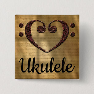 Double Bass Clef Heart Ukulele 15 Cm Square Badge