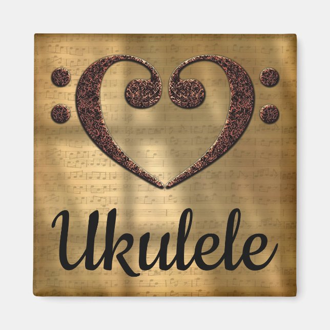 Double Bass Clef Heart Ukulele Magnet (Front)