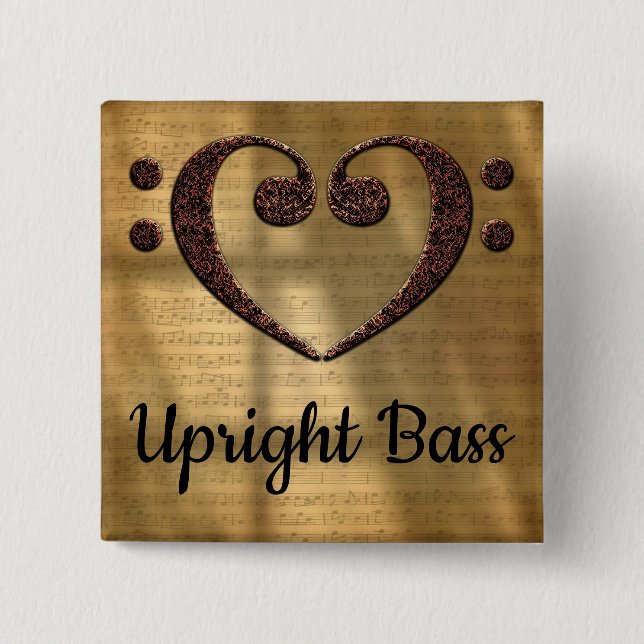 Double Bass Clef Heart Upright Bass 15 Cm Square Badge (Front)