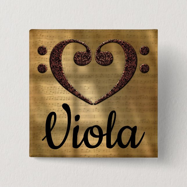 Double Bass Clef Heart Viola 15 Cm Square Badge (Front)