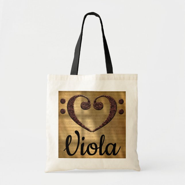 Double Bass Clef Heart Viola Tote Bag (Front)
