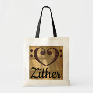 Double Bass Clef Heart Zither Tote Bag