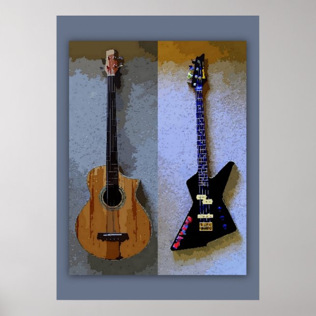 Double Bass Guitars Art Poster (Front)