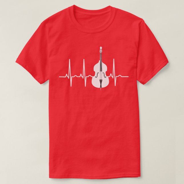 Double Bass Heartbeat Funny Jazz Instruments Music T-Shirt (Design Front)