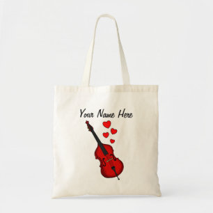 Double Bass Red Hearts Bassist Musician Custom Tote Bag
