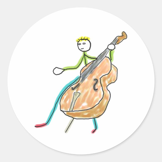 Double Bass Stickman Classic Round Sticker (Front)