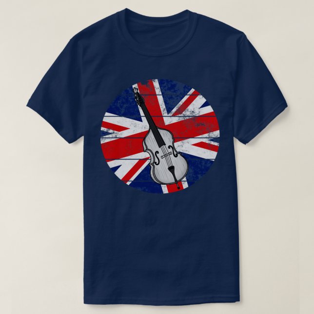 Double Bass UK Flag Bassist British Musician T-Shirt (Design Front)