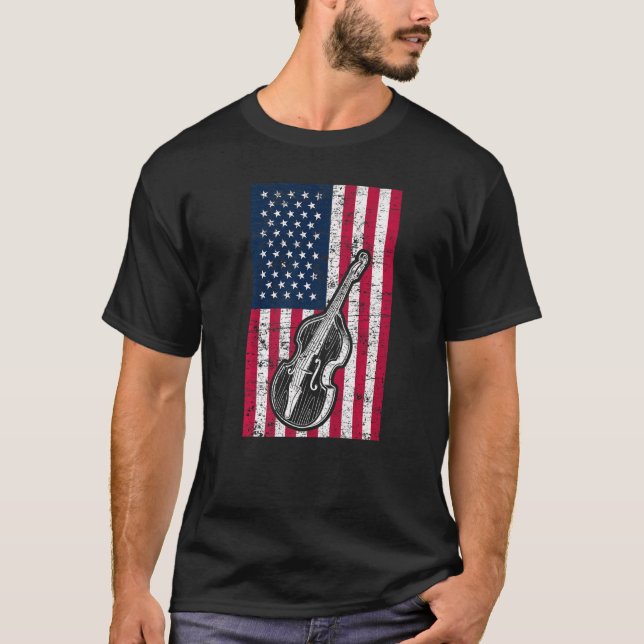 Double Bass US Flag Patriotic Double Bass Player P T-Shirt (Front)