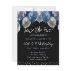 Double Birthday Blue and Silver Balloon Invitation