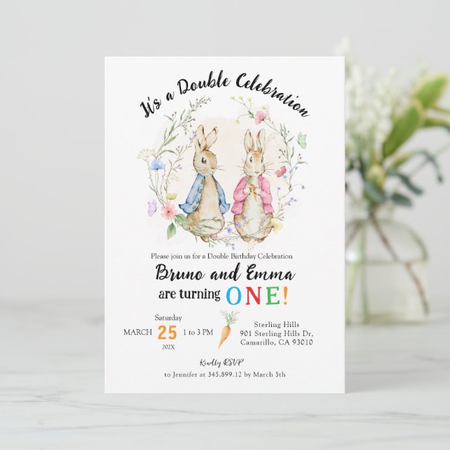 Double Birthday Celebration Siblings  Invitation (Standing Front)