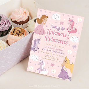 Double Birthday Invitation Princess. Joint Unicorn