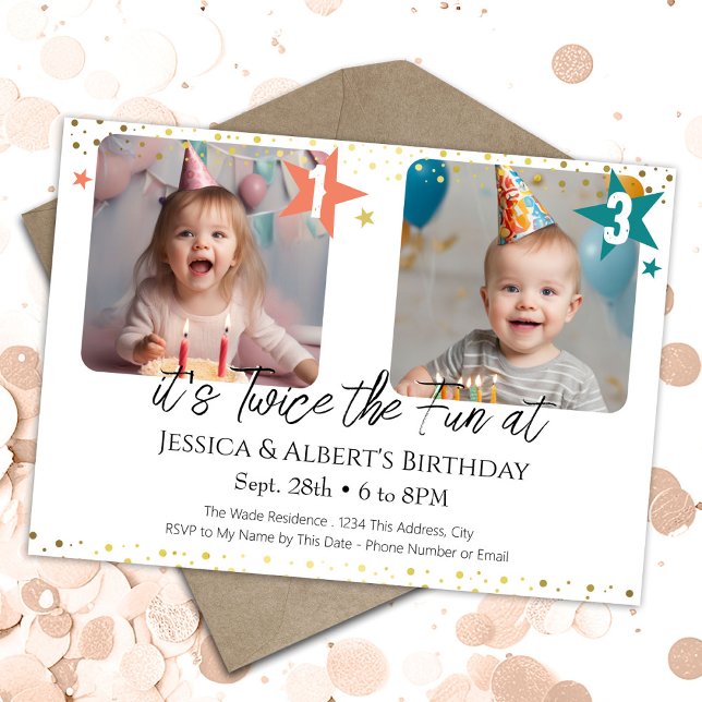 Double Birthday Kids Photo Invitation (Creator Uploaded)
