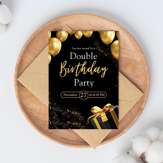 Double Birthday Party Black and Gold Elegant Invitation (Creator Uploaded)