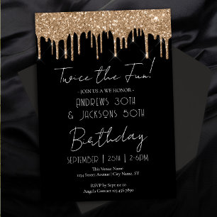 Double Birthday Party Elegant Gold Drips Invitation