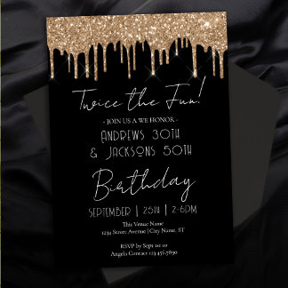 Double Birthday Party Elegant Gold Drips Invitation
