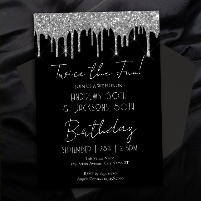 Double Birthday Party Elegant Silver Drips Invitation (Creator Uploaded)