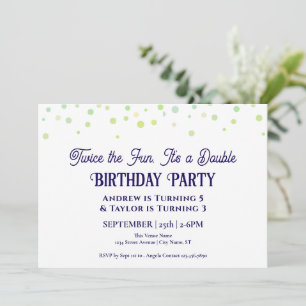 Double Birthday Party Kids Minimal Blue and Green Invitation