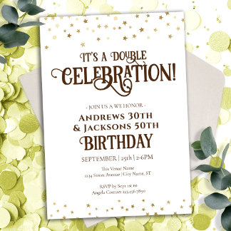 Double Birthday Party Star Confetti Invitation
