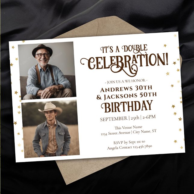 Double Birthday Party Star Confetti Photo Invitation (Creator Uploaded)
