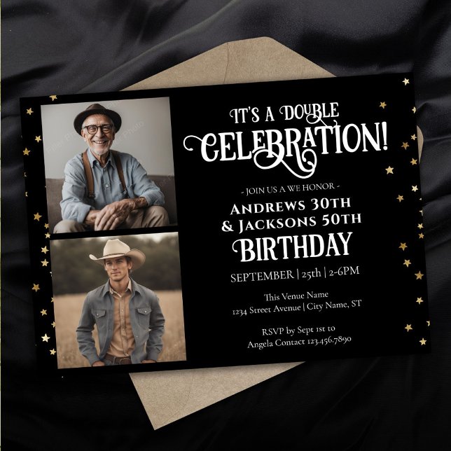 Double Birthday Party Star Confetti Photo Invitation (Creator Uploaded)