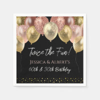 Double Birthday Pink Gold Balloons Paper Napkin