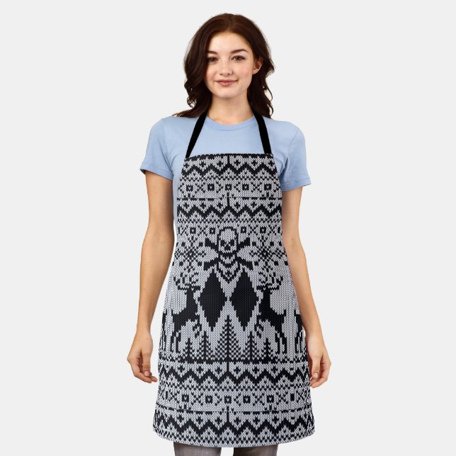 Double Black Diamond Ugly Christmas Sweater Style Apron (Worn)