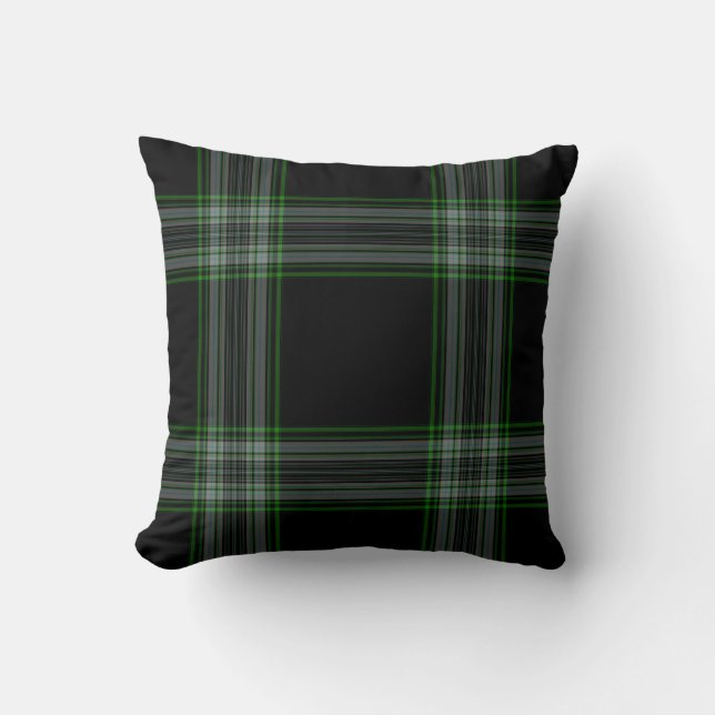 Double Black Green Giant Tartan Plaid Cushion (Front)
