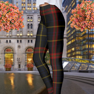 Double Black Red Yellow Giant Tartan Plaid Leggings