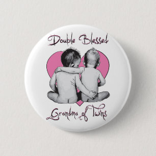 DOUBLE BLESSED --GRANDMA OF TWINS 6 CM ROUND BADGE