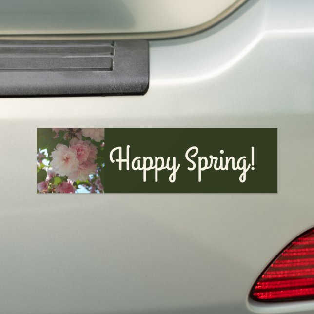 Double Blossoming Cherry Tree I Spring Floral Bumper Sticker (On Car)