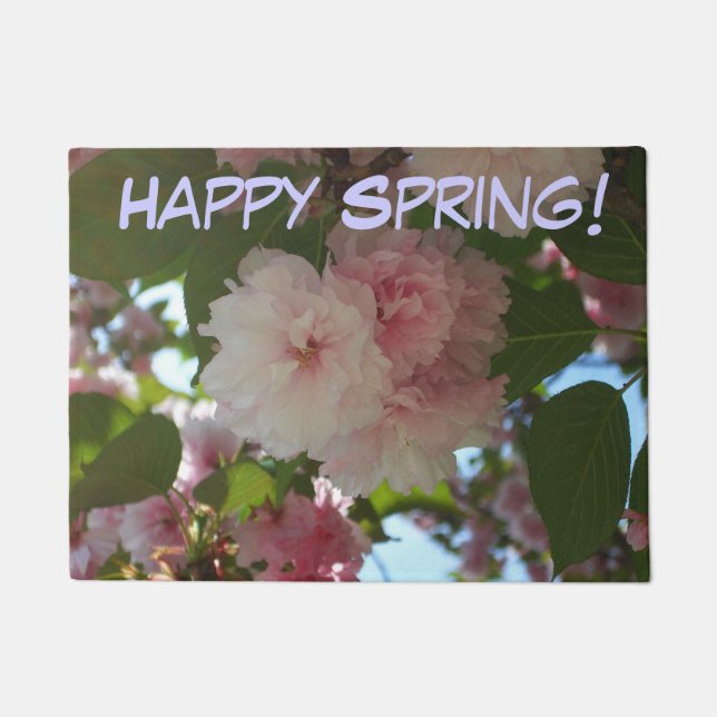 Double Blossoming Cherry Tree I Spring Floral Doormat (Front)