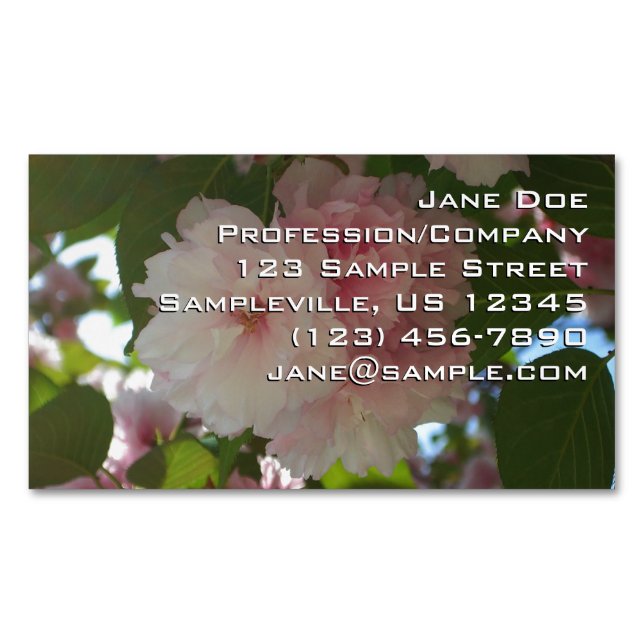 Double Blossoming Cherry Tree I Spring Floral Magnetic Business Card (Front)