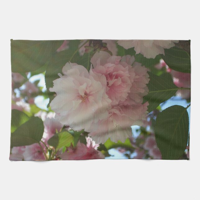 Double Blossoming Cherry Tree I Spring Floral Tea Towel (Horizontal)