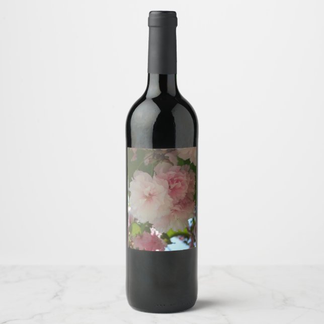 Double Blossoming Cherry Tree I Spring Floral Wine Label (Front)
