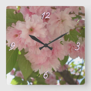 Double Blossoming Cherry Tree II Spring Floral Square Wall Clock
