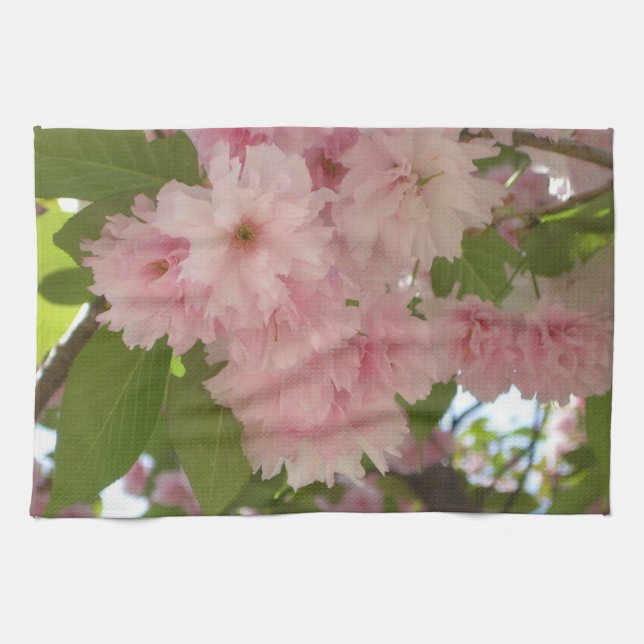 Double Blossoming Cherry Tree II Spring Floral Tea Towel (Horizontal)