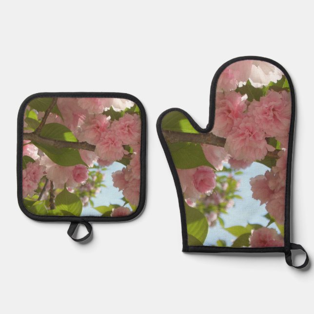 Double Blossoming Cherry Tree III Oven Mitt & Pot Holder Set (Front)